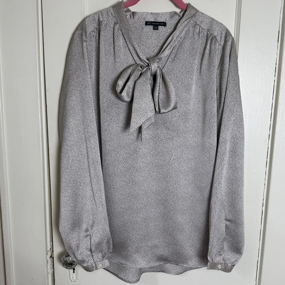 Adrianna Papell Polka Dot Tie-Neck Blouse Size L